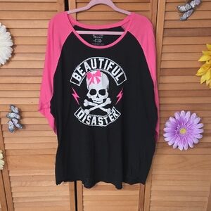 Pink and Black Graphic Raglan Tee